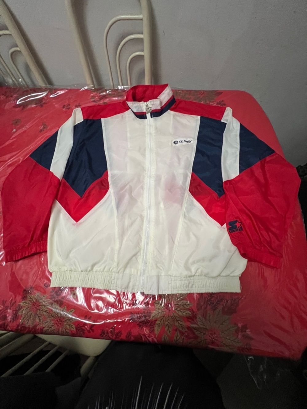 Vintage Starter Windbreaker Mens XL Jacket Retro Colorblock white-red- darknavy